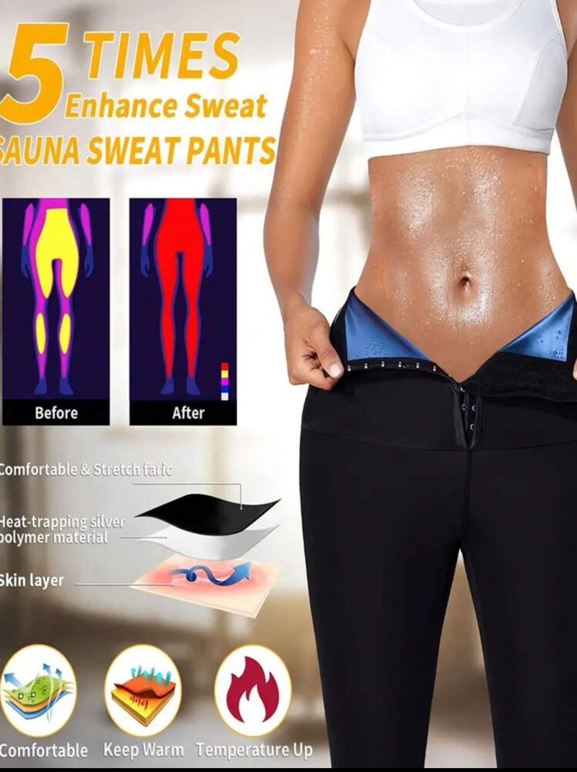 Pantalón Deportivo de Cintura Alta – Efecto Sauna y Moldeador